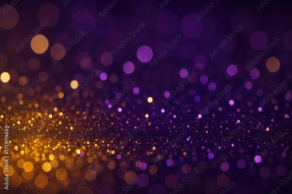 Poster luxurious gold and purple glitter bokeh abstract background with shimmering particles festive sparkl