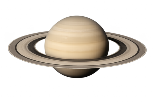 Hyper detailed Saturn with sharp rings and subtle shadow isolated on white background scientific astronomy cutout perfect for education print and design use