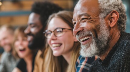 Obraz premium A Diverse Group of Friends Enjoying Laughter and Connection at a Social Gathering in a Warm, Inviting Environment