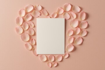 Obraz premium Romantic greeting card with scattered rose petals forming a heart on soft blush paper elegant minimalist Valentines day design ready for print
