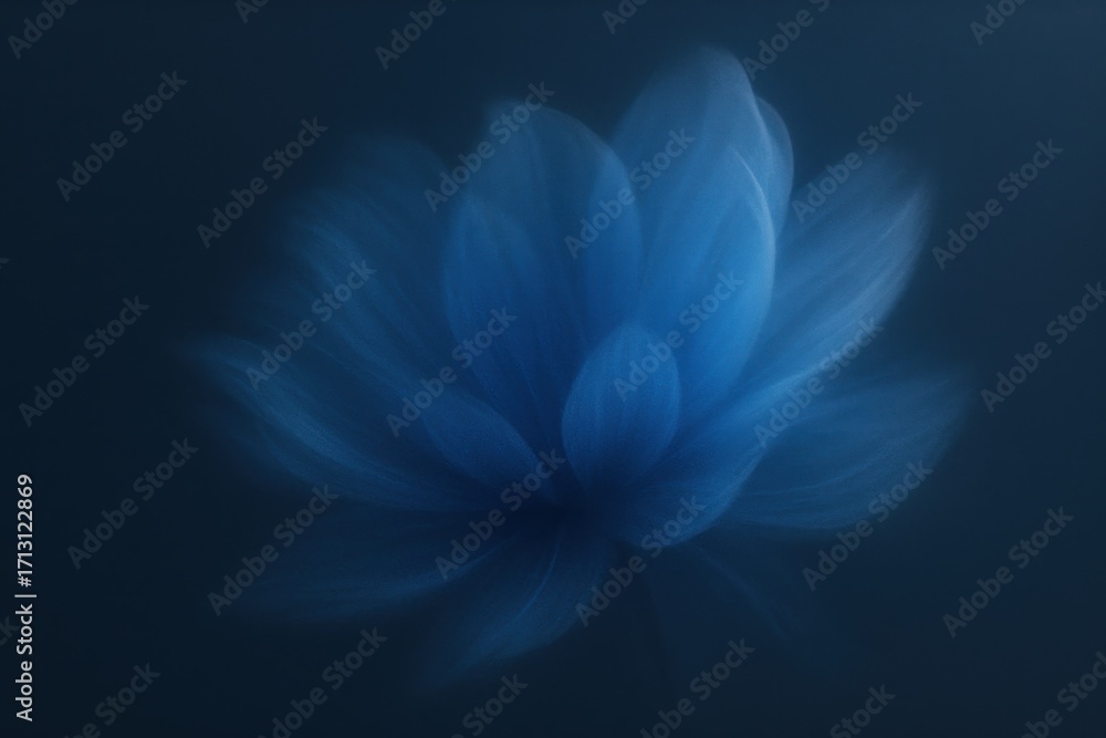 Poster delicate abstract blue blossom with translucent petals in soft light airy botanical forms creating a