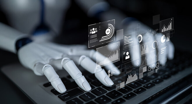 AI interacts with data analytics dashboard, reading trends, improving decisions, and enhancing insights using advanced data analytics capabilities. Latch