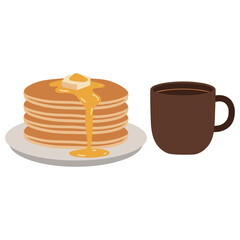 Delicious pancakes and coffee breakfast cozy kitchen food photography warm environment aesthetic viewpoint. Vector illustration