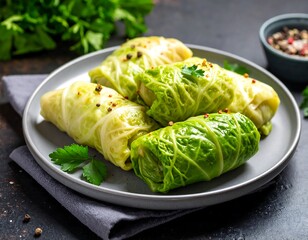 Savory cabbage rolls on plate