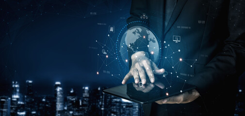 Global AI network showing connection between AI, global, and network elements across the digital world and data infrastructure Vouch
