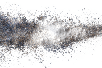 Abstract grey and white powder explosion, isolated on white background.