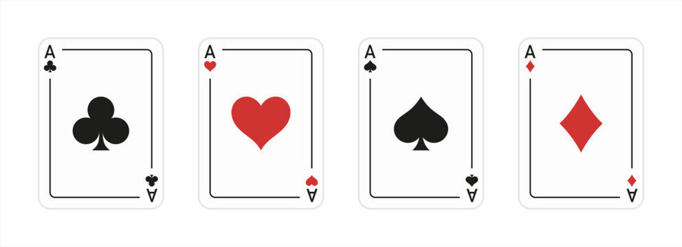 Four playing cards. Playing card suits icon set. Vector isolated on white. Vector 10 eps.