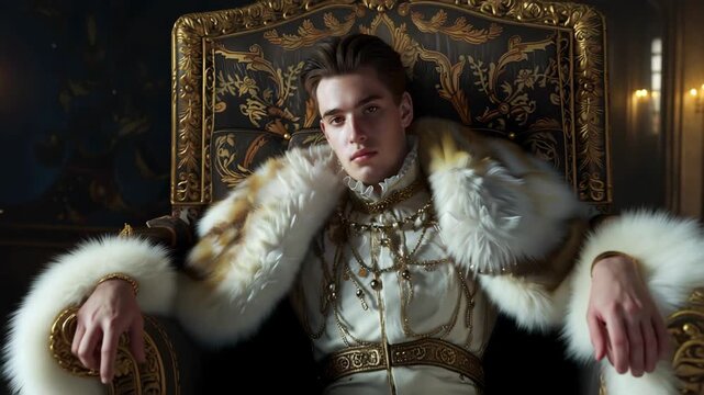 Man on Throne with Candlelight and Regal Expression  