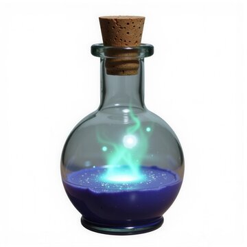 Vibrant green magic potion or fantasy elixir in a glass bottle with a cork stopper