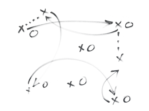 Hand draw strategy game plan for football, basketball, handball, sketched black marker, isolated on white, clipping path, design elements	