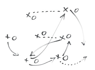 Hand draw strategy game plan for football, basketball, handball, sketched black marker, isolated on white, clipping path, design elements	
