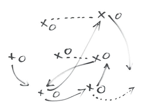 Hand draw strategy game plan for football, basketball, handball, sketched black marker, isolated on white, clipping path, design elements	