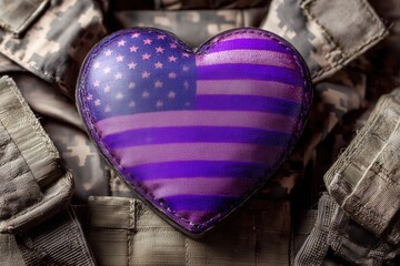 purple heart medal with american flag texture on uniform