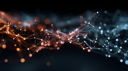 Vibrant abstract background of molecular structures: dna strands, genetic engineering, neural networks, innovation technology - scientific research concept