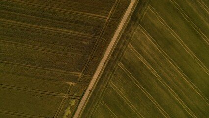 Obraz premium This picture shows a track across the field from the top. Shot with a DJI drone