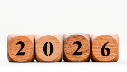 Wooden Cubes Spelling Out the Year 2026 with Copy Space