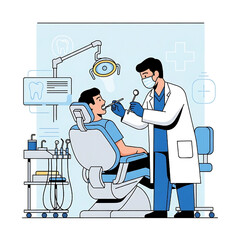 Dentist examining patient in dental office vector illustration
