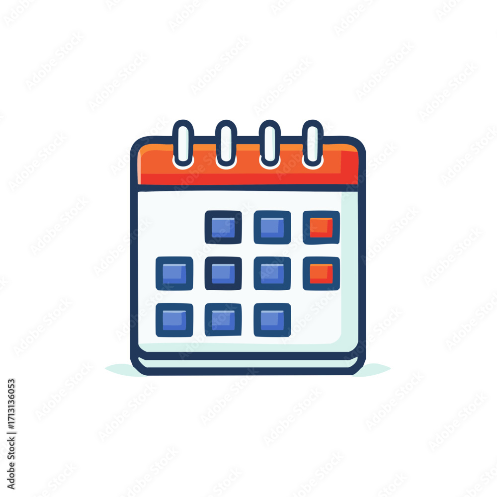 Poster cartoon calendar page with marked dates illustrating events scheduling or deadline reminders
