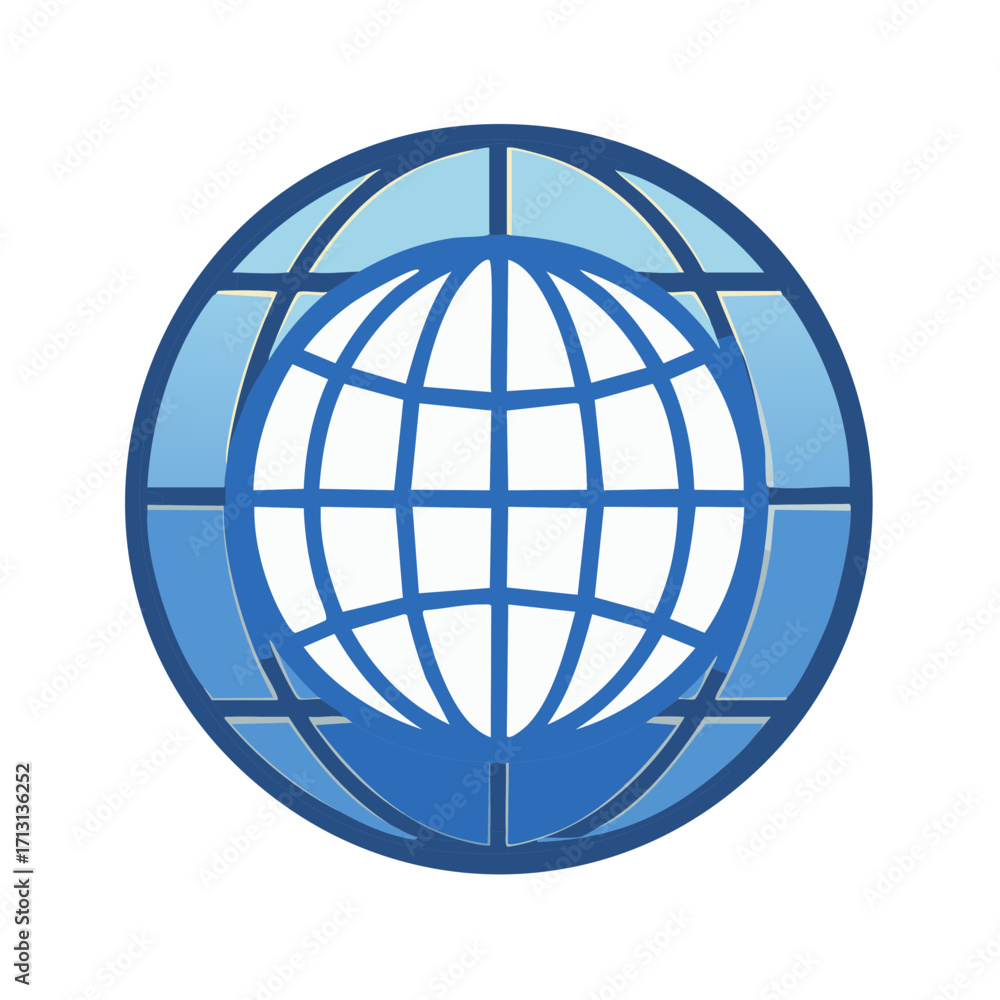 Aufkleber Blue Globe Icon Sphere With Meridian Lines Networking Technology Concept