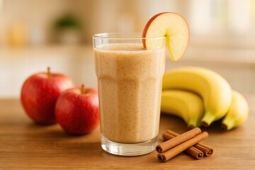 Delicious and Nutritious Apple Banana Smoothie with Cinnamon Garnish, Perfect for a Healthy Breakfast or Refreshing Snack to Boost Your Day