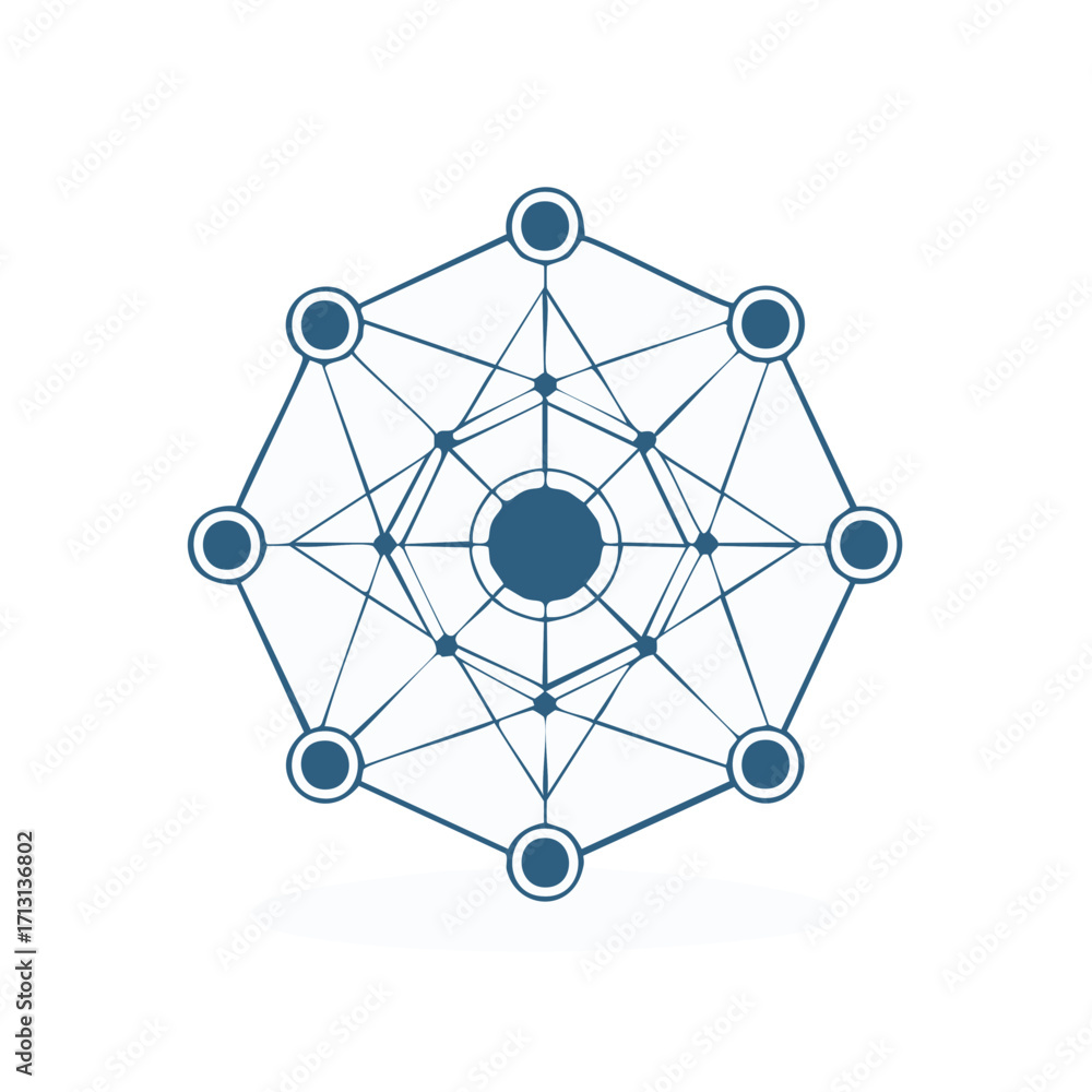 Poster abstract geometric network with interconnected nodes and central hub