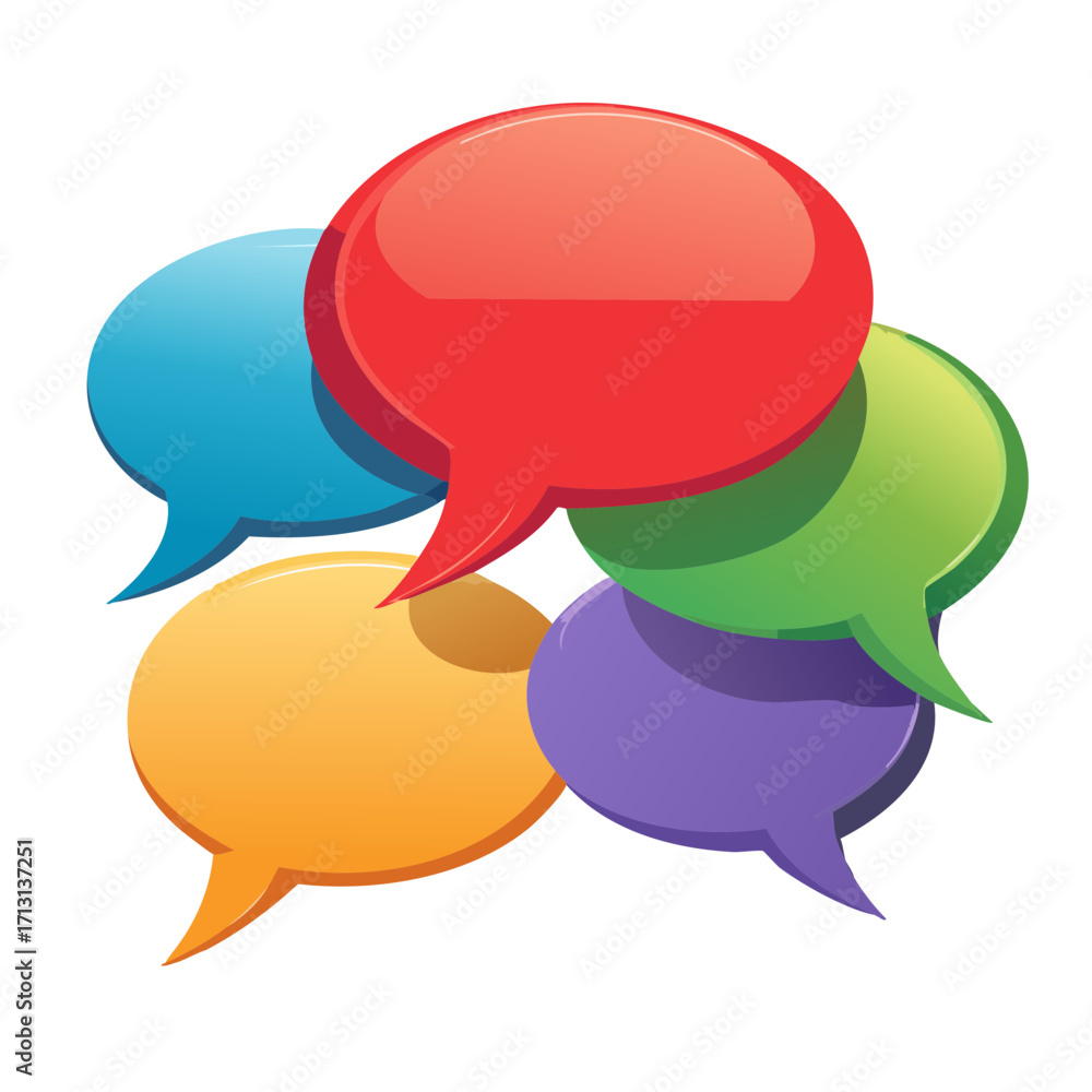 Poster vibrant communication bubbles floating together symbolizing dialogue messages and diverse perspectiv