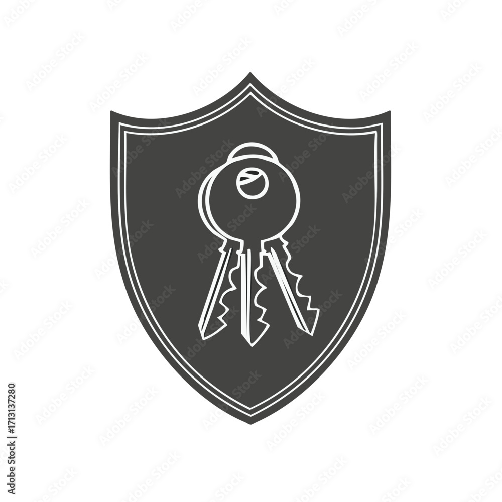 Poster shield with keys icon security and protection safe access concept symbol outline