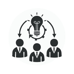 Fototapeta premium Idea generation process with light bulb, gears and arrows for brainstorming and people empowerment concept