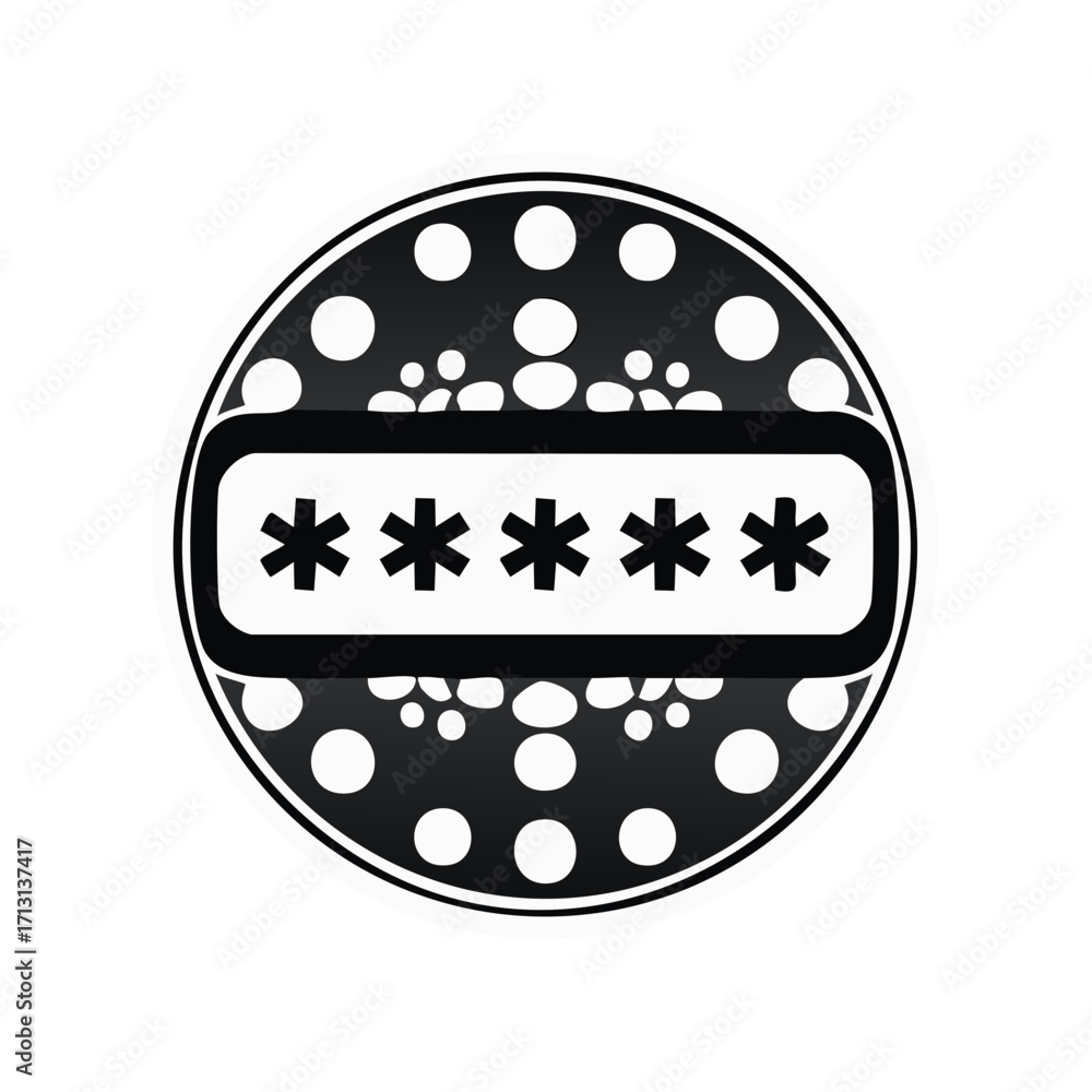 Poster encrypted password input field with asterisks pattern for security system access