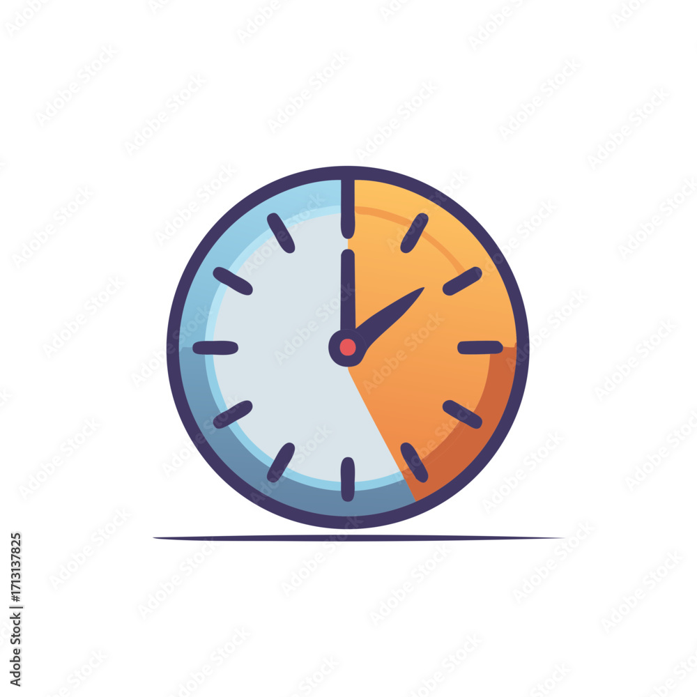 Poster cartoon analog clock showing partially elapsed time with a quarter of the hour remaining