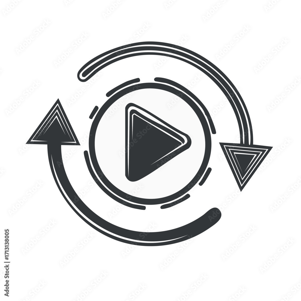 Poster play button rotation with circular arrow loop graphic
