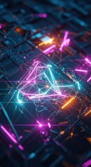 Leuchtender polygonaler Kern auf einer futuristischen Platine