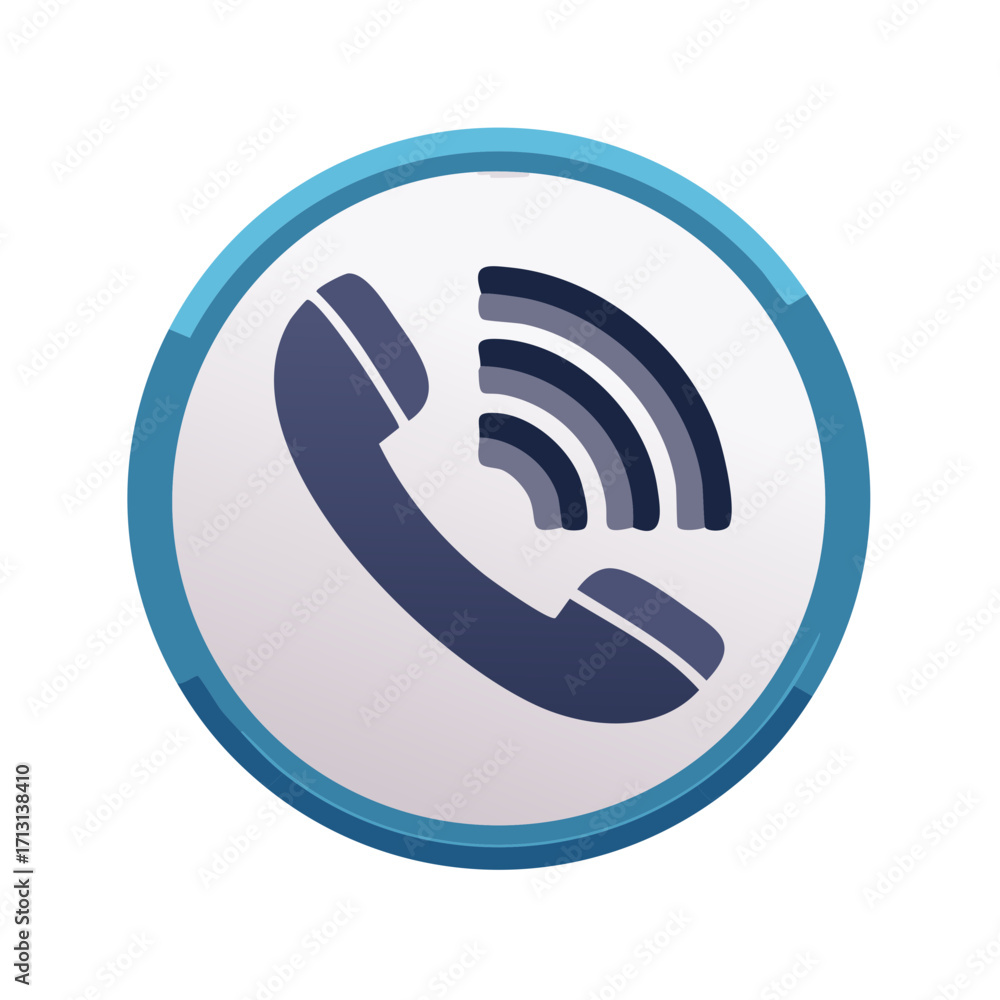 Poster circular phone icon with wireless signal waves indicating communication or reception