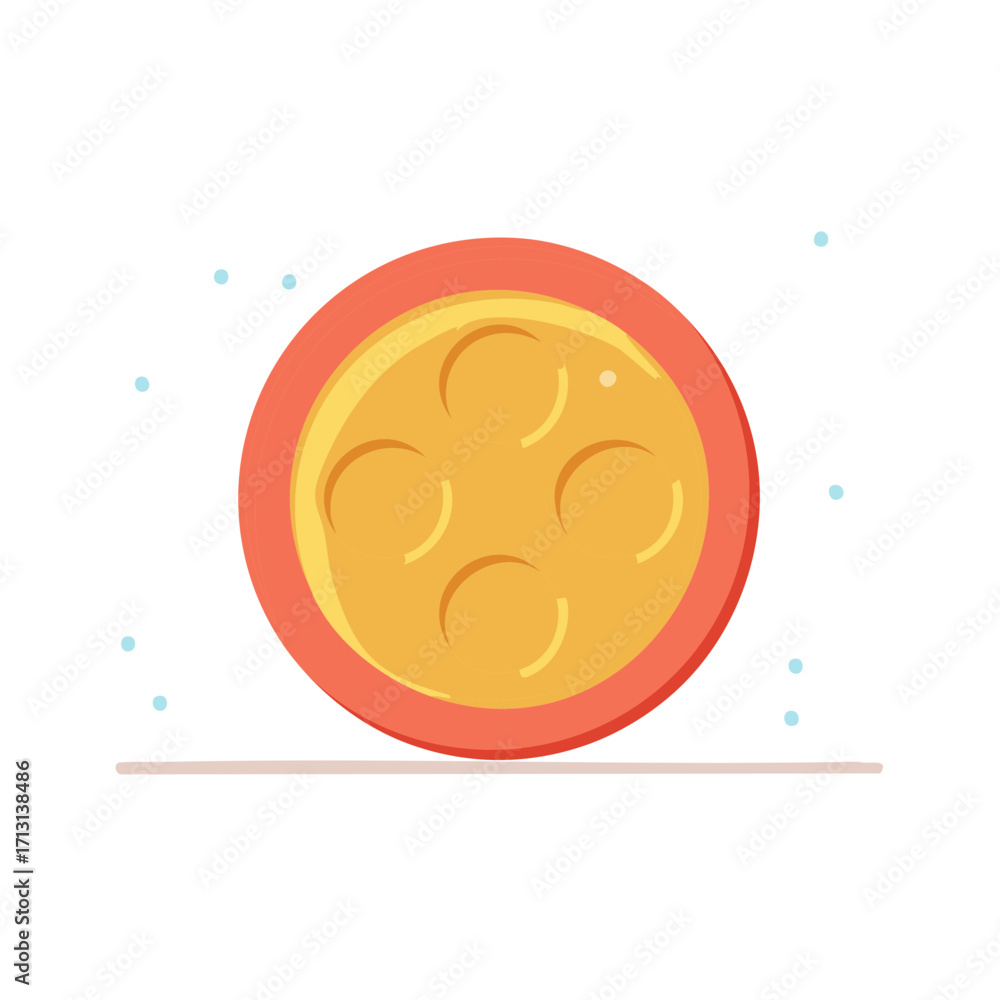 Poster golden round object with circular indentations in flat vector illustration
