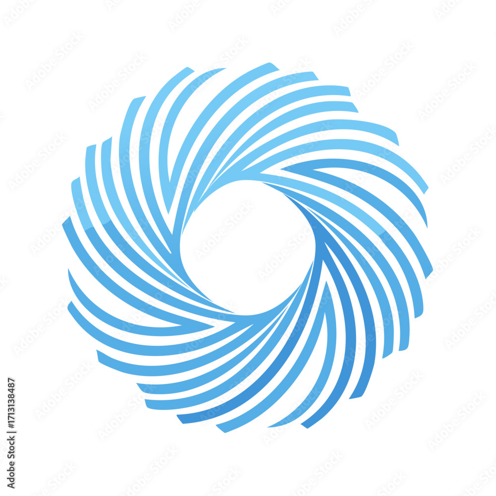 Poster modern abstract blue gradient lines arranged in a dynamic swirling circular pattern