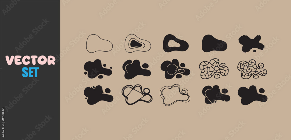 Poster abstract organic shapes and blobs in black and white vector set