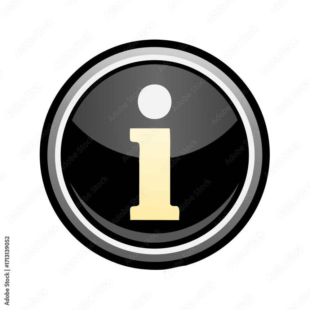Poster information symbol glossy black circle icon for web design and user interface