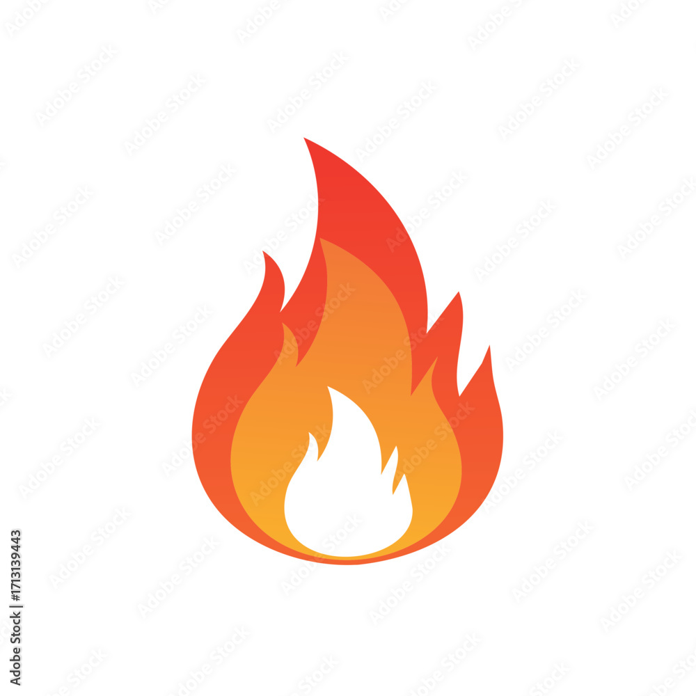 Poster stylized vector image of vibrant orange fire flame with dynamic gradient on a clean background