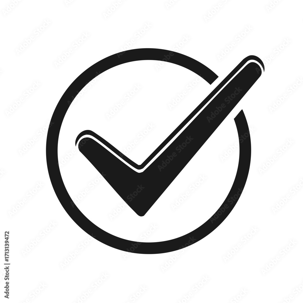 Poster modern tick symbol in circle, approval checkmark icon for positive validation
