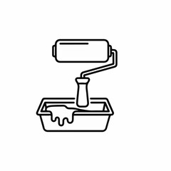 Fototapeta premium Painting roller icon features tool with paint in tray, perfect for construction or home improvement projects. Painting roller for DIY projects, renovation, and refurbishment.