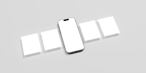 Social Media Post Mockup. Top view of a mobile phone with app page design for user carousel post feed.