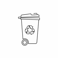 Outline recycling bin with recycling symbol, outline recycling bin stands for waste separation and environmental protection. Icon recycling bin illustrates eco awareness, sustainability,