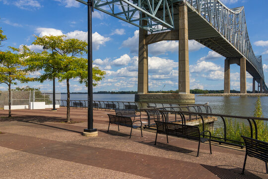 The Commodore Barry Bridge over the Delaware River at Subaru Park in Chester Pennsylvania USA