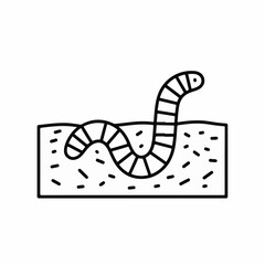 Obraz premium Earthworm in soil, cute worm illustration on white background. Worm in soil is simple worm icon, minimalist design for teaching material.