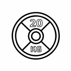 Fototapeta premium Isolated weight plate illustration, sporting equipment for strength training. Weight plate, black-and-white icon, showing a twenty kilogram barbell plate used in gym and weightlifting.