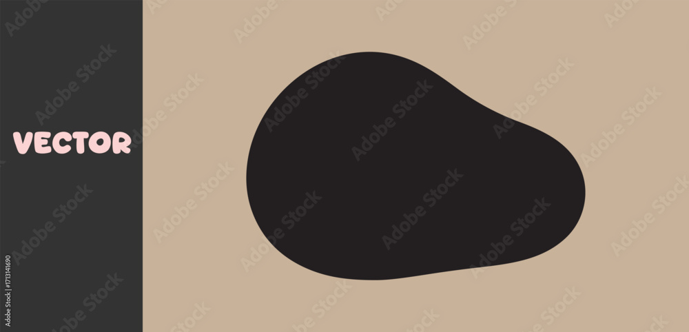 Poster organic black blob shape on beige background with vector text