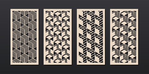 Decorative panels with abstract geometric pattern. Vector design for home interior decor, partition, privacy screen, wall art, room divider. Template for laser, cnc, plasma and plotter cutting