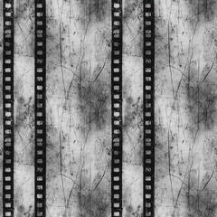 Seamless pattern Blank grained and scratched film strip texture background. old film effect