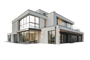 Modern architecture showcasing a two story house On Transparent Background
