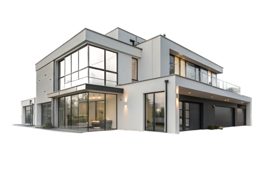 Modern architecture showcasing a two story house On Transparent Background